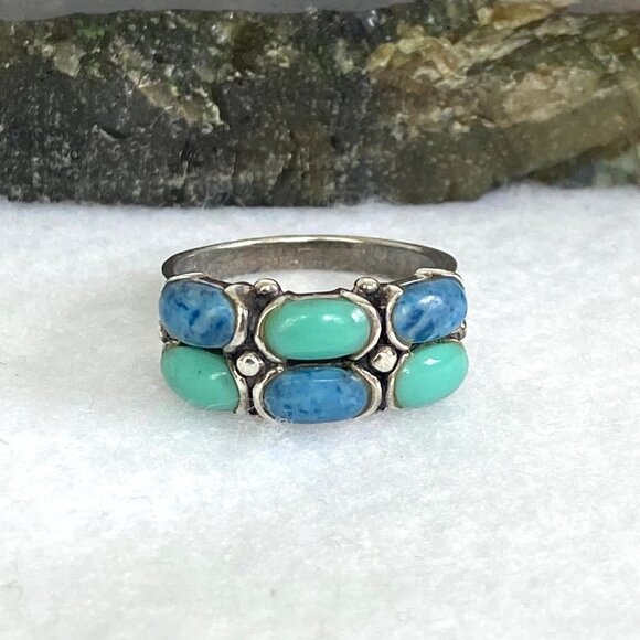 Premier Designs Sterling Silver 925 Simulated Turquoise Sodalite Band Ring 6.5 - Picture 16 of 16